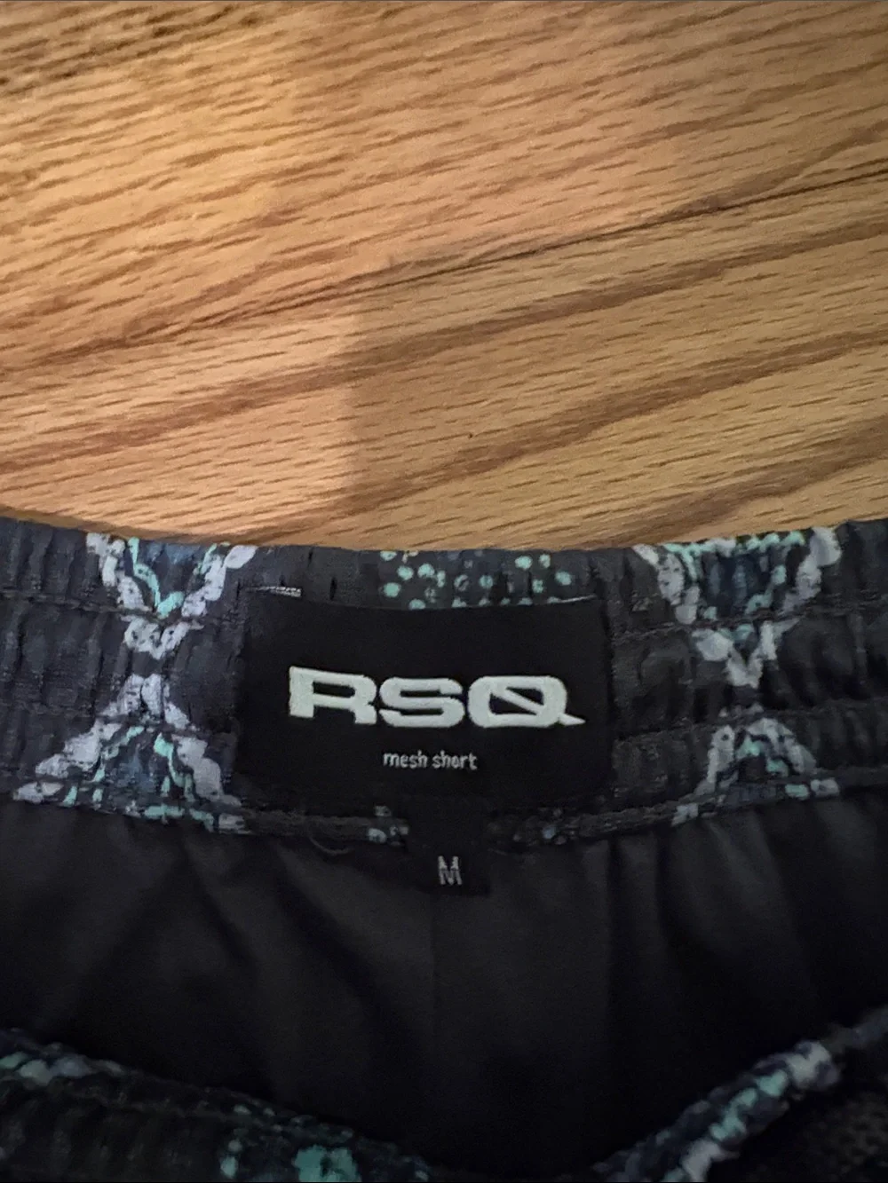RSQ Men's Black Swim Shorts with Teal Geometric Print